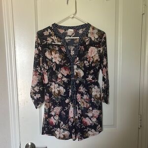 Floral Women's Top - Navy and Pink